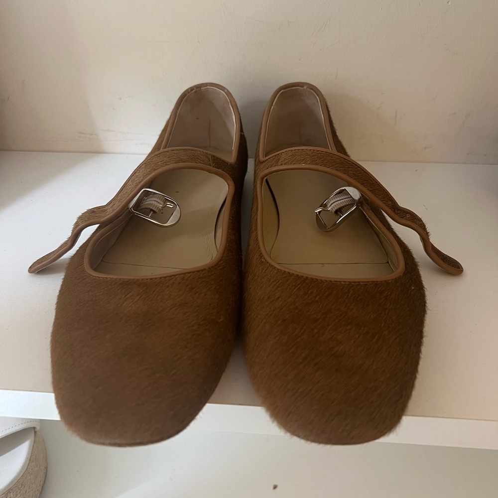 Women’s Tan Mary Jane Flats with Buckle Strap